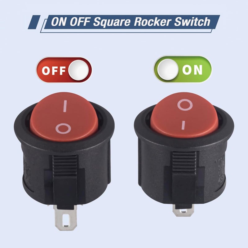 VEXUNGA Round Rocker Switch Red On Off 2 Pin Mini Round Toggle Switch 3A 250V 6A 125V 15MM Circle Switches for RV Car Truck Boat (Pack of 10pcs) - Image 3
